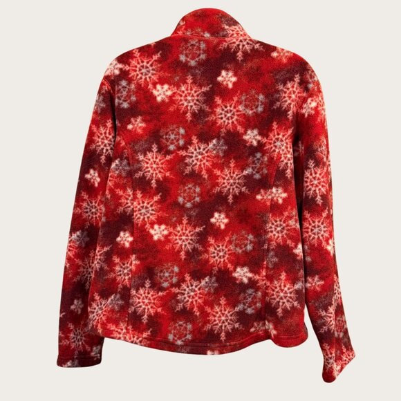 L.L. Bean Womens Red Snowflake Fleece Pullover Size Large Snap Collar - Picture 2 of 5